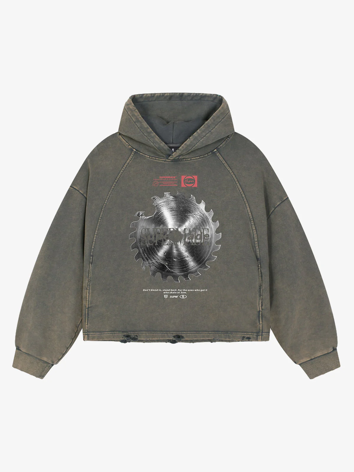 Industrial Saw Blade Graphic Cropped Hoodie - Image 2