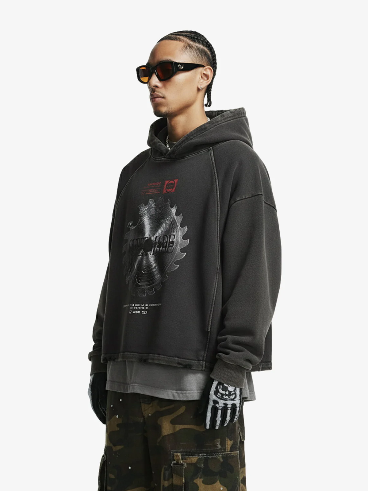 Industrial Saw Blade Graphic Cropped Hoodie - Image 3
