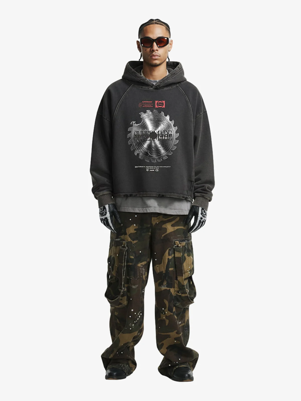 Industrial Saw Blade Graphic Cropped Hoodie - Image 4