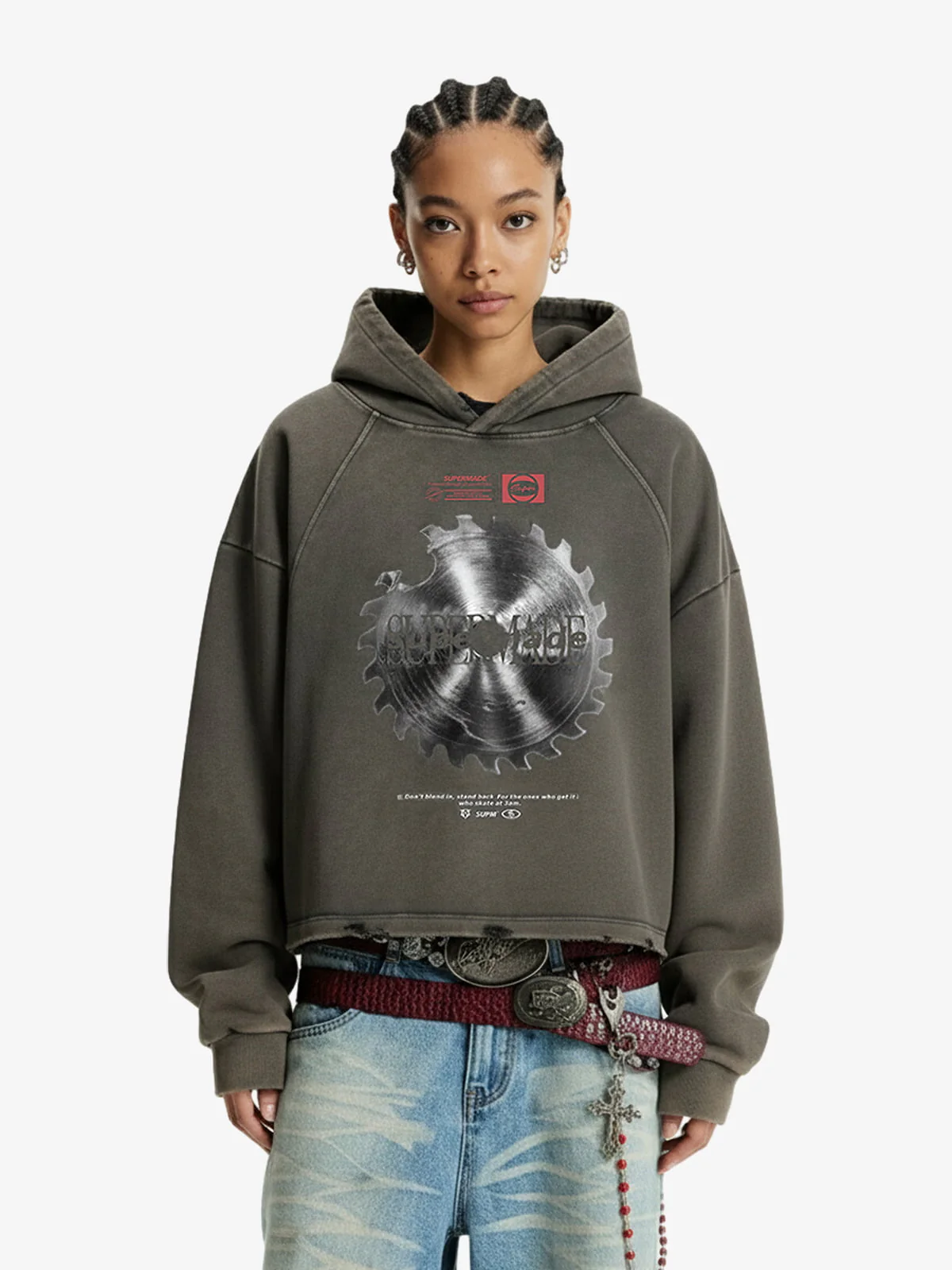 Industrial Saw Blade Graphic Cropped Hoodie - Image 5