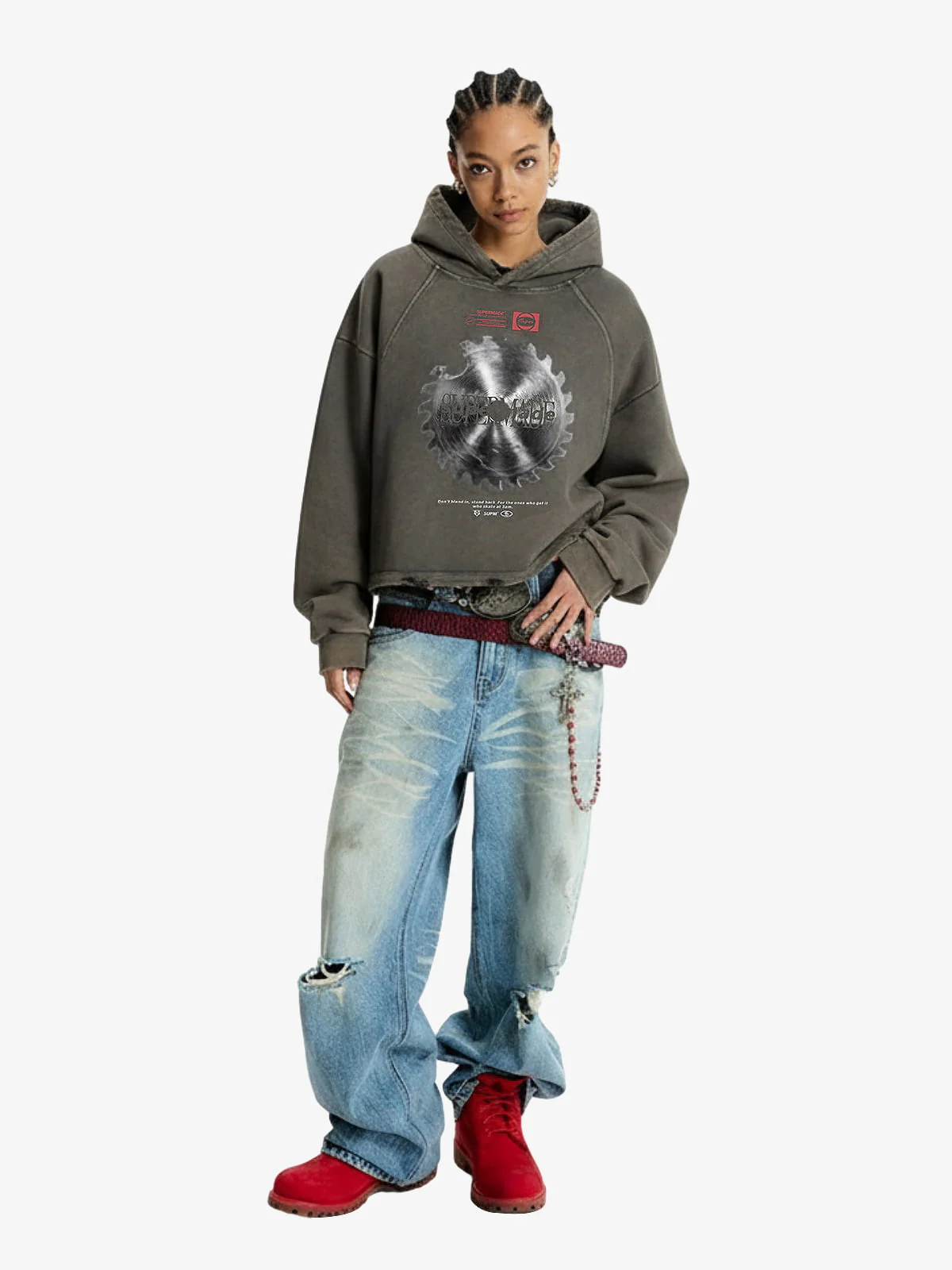 Industrial Saw Blade Graphic Cropped Hoodie - Image 6