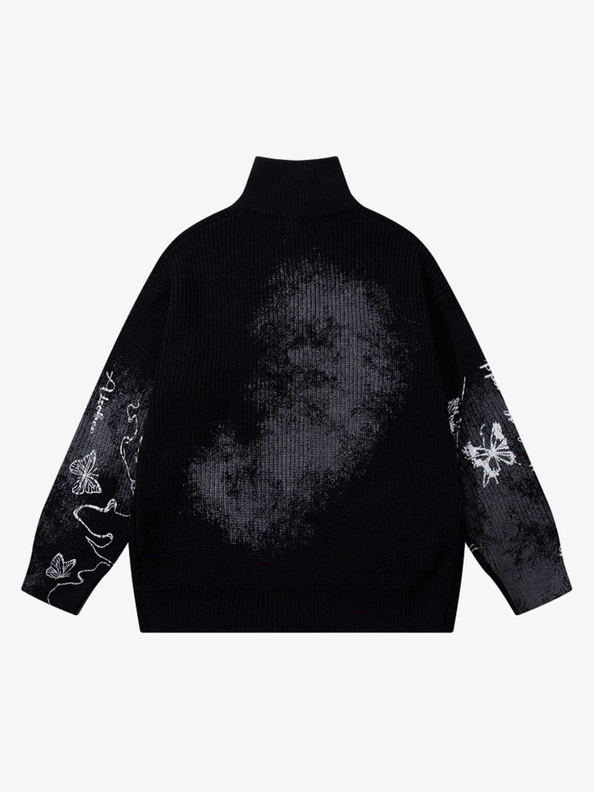 Ink-Splashed Butterfly Jacquard Zip Knit Sweater - Image 4