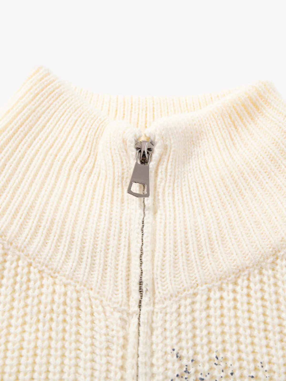 Ink-Splashed Butterfly Jacquard Zip Knit Sweater - Image 6