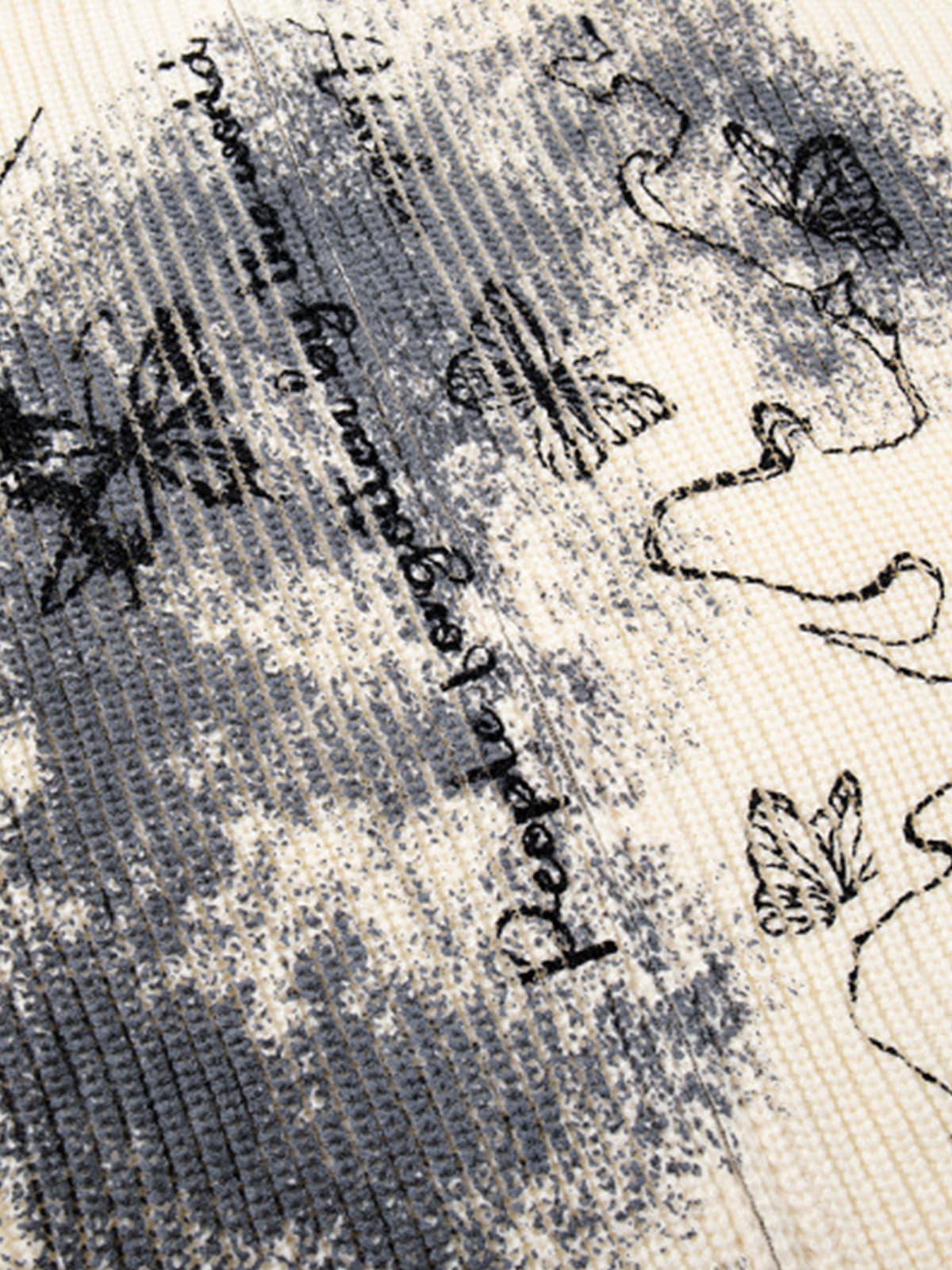 Ink-Splashed Butterfly Jacquard Zip Knit Sweater - Image 8
