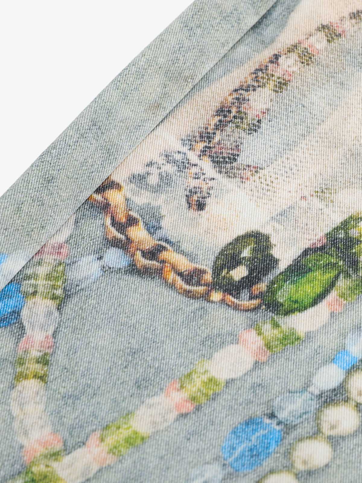 Jewelry Pearl Graphic Print 3D Effect Denim Shorts - Image 8