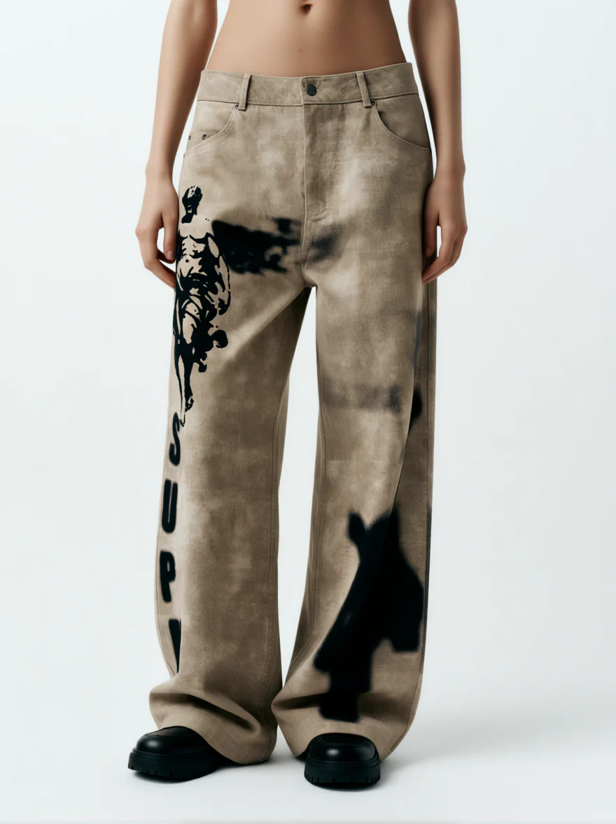 Original Large Cross Angel Print Distressed Jeans - 2552 - Image 6