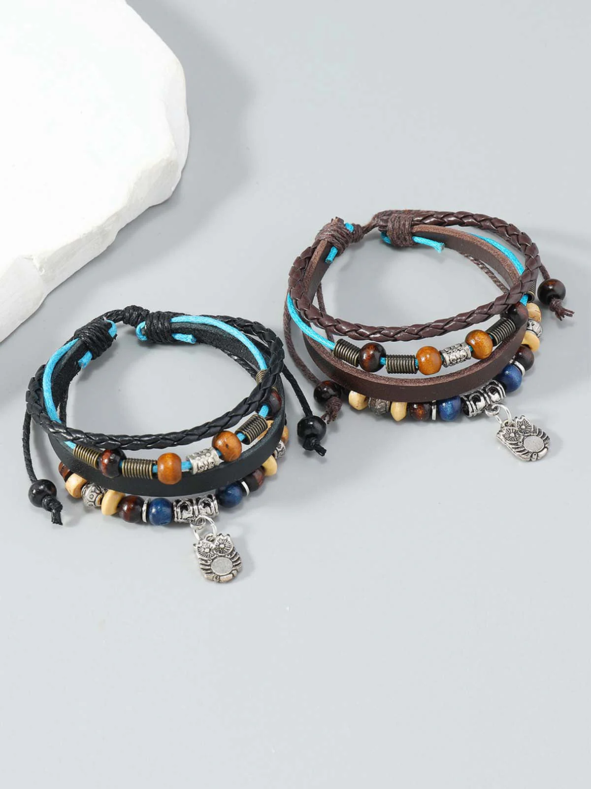 Layered Beaded Leather Bracelet - Image 3