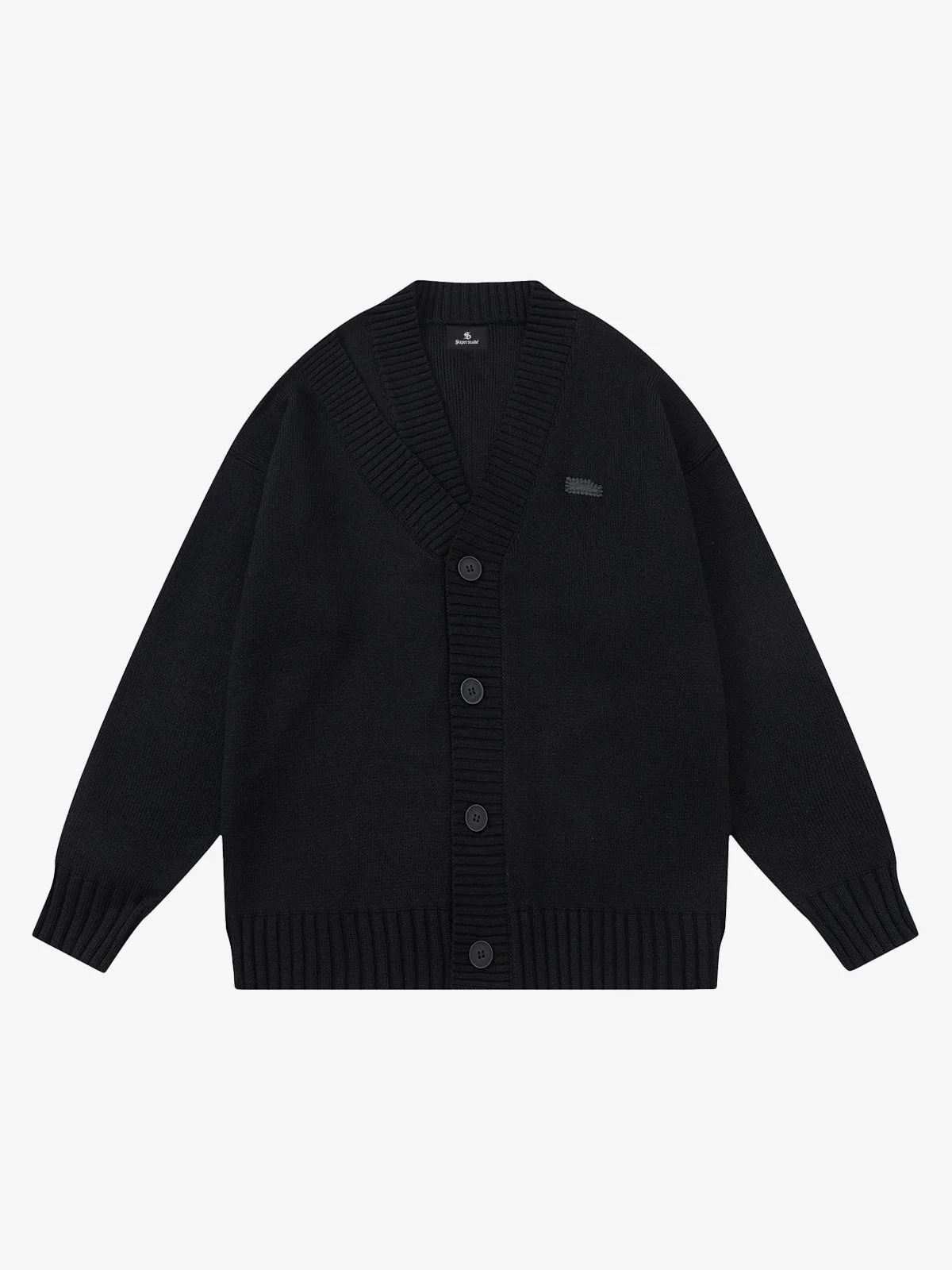 Layered Double V-Neck Ribbed Knit Cardigan - Image 2