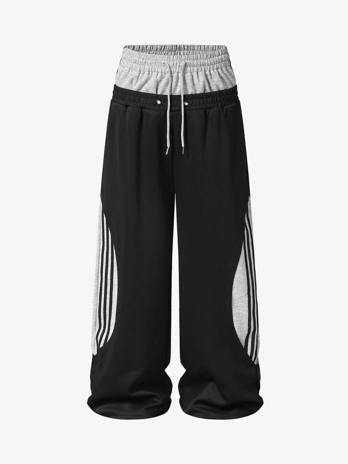 Layered Double-Waistband Wide-Leg Sweatpants