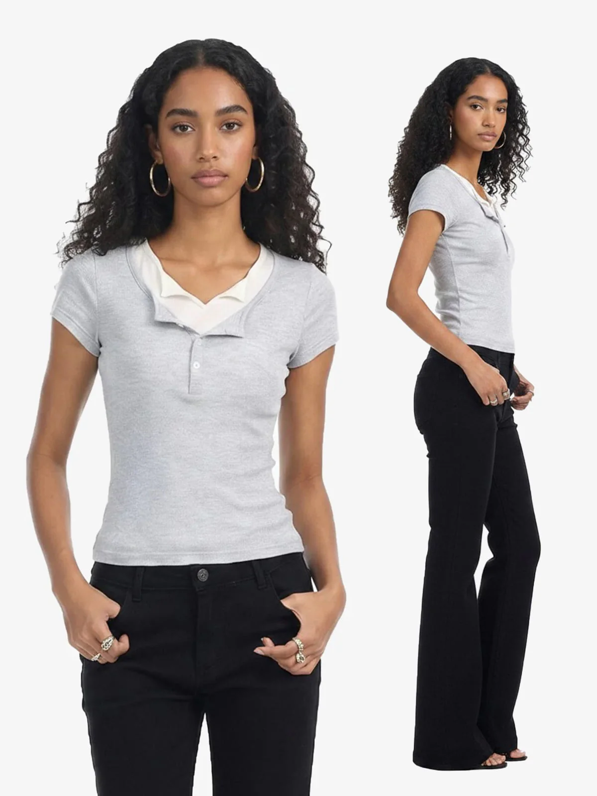 Layered Look Henley Slim Fit Short Sleeve T-Shirt