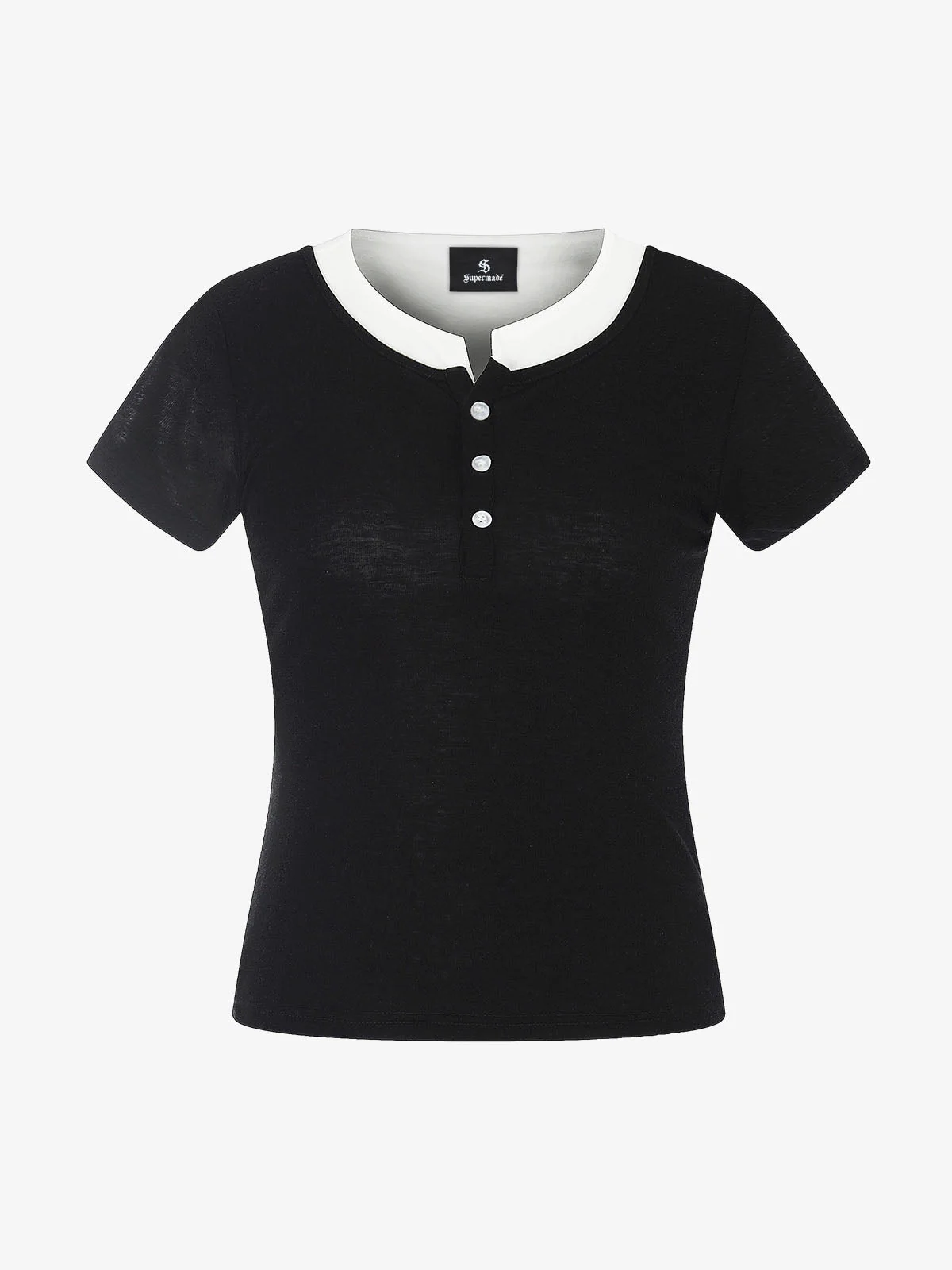 Layered Look Henley Slim Fit Short Sleeve T-Shirt - Image 2