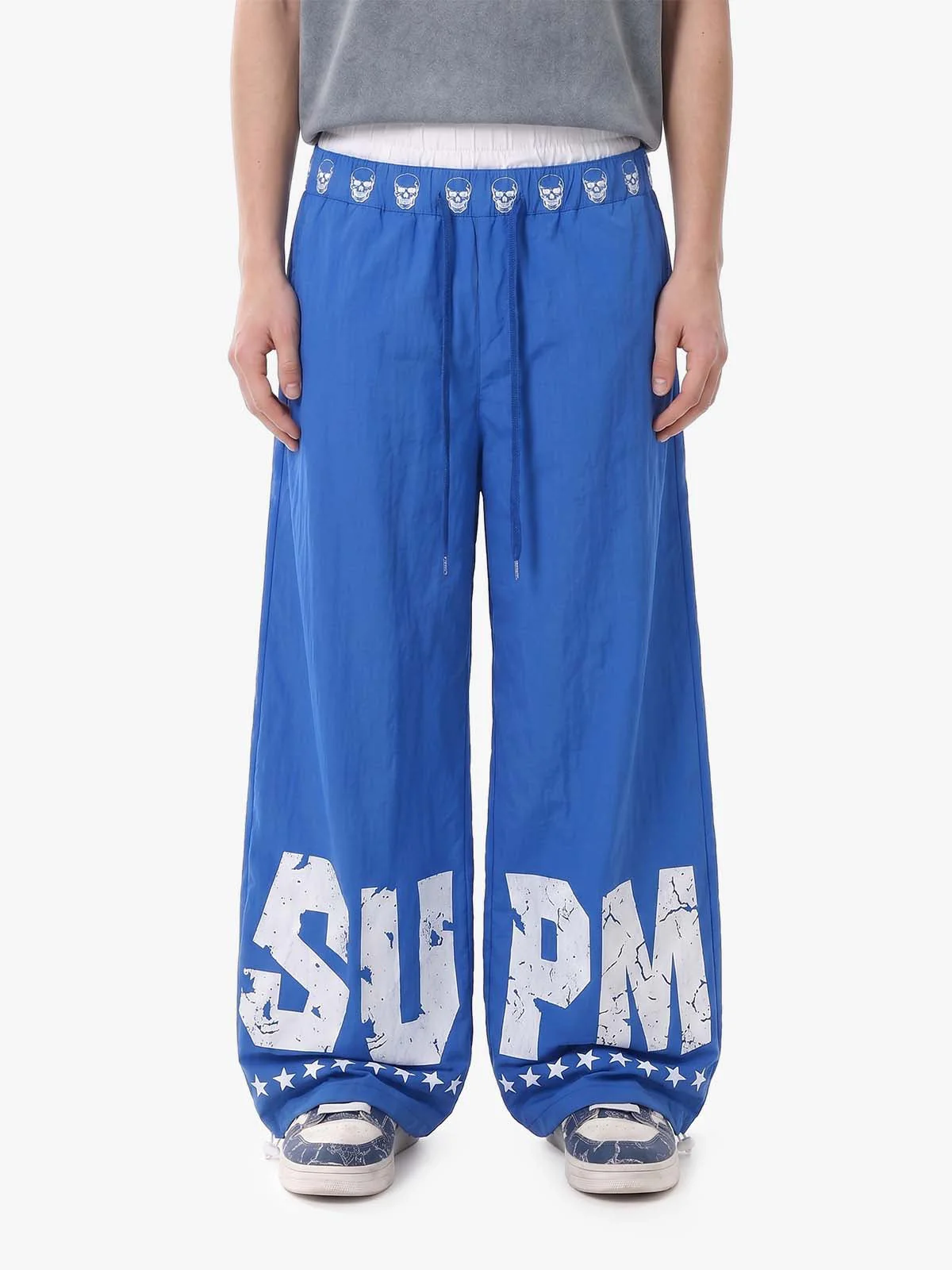Layered Skull-Graphic Track Pants