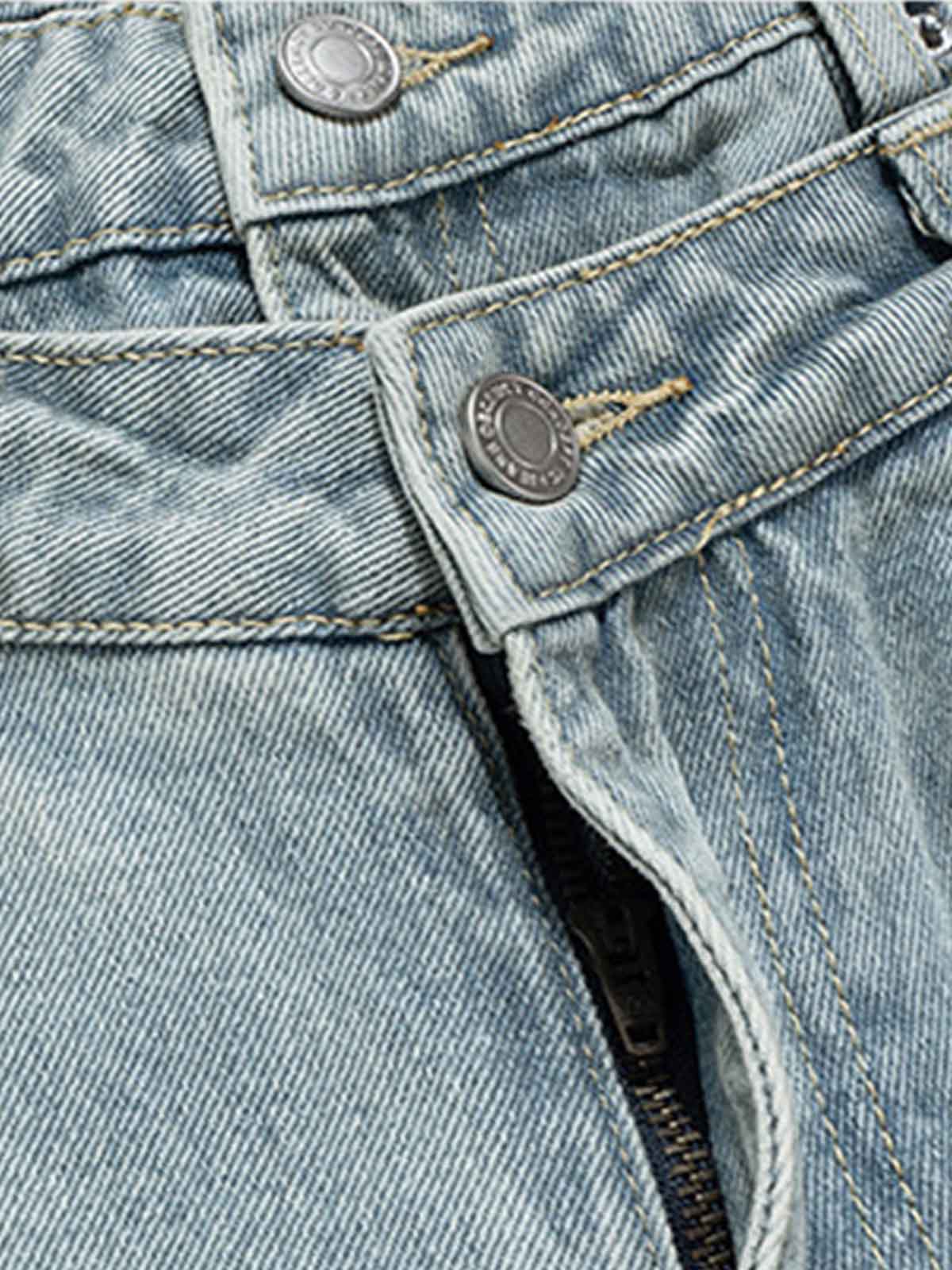 Layered Waist Vintage Washed Wide Leg Jeans - Image 4