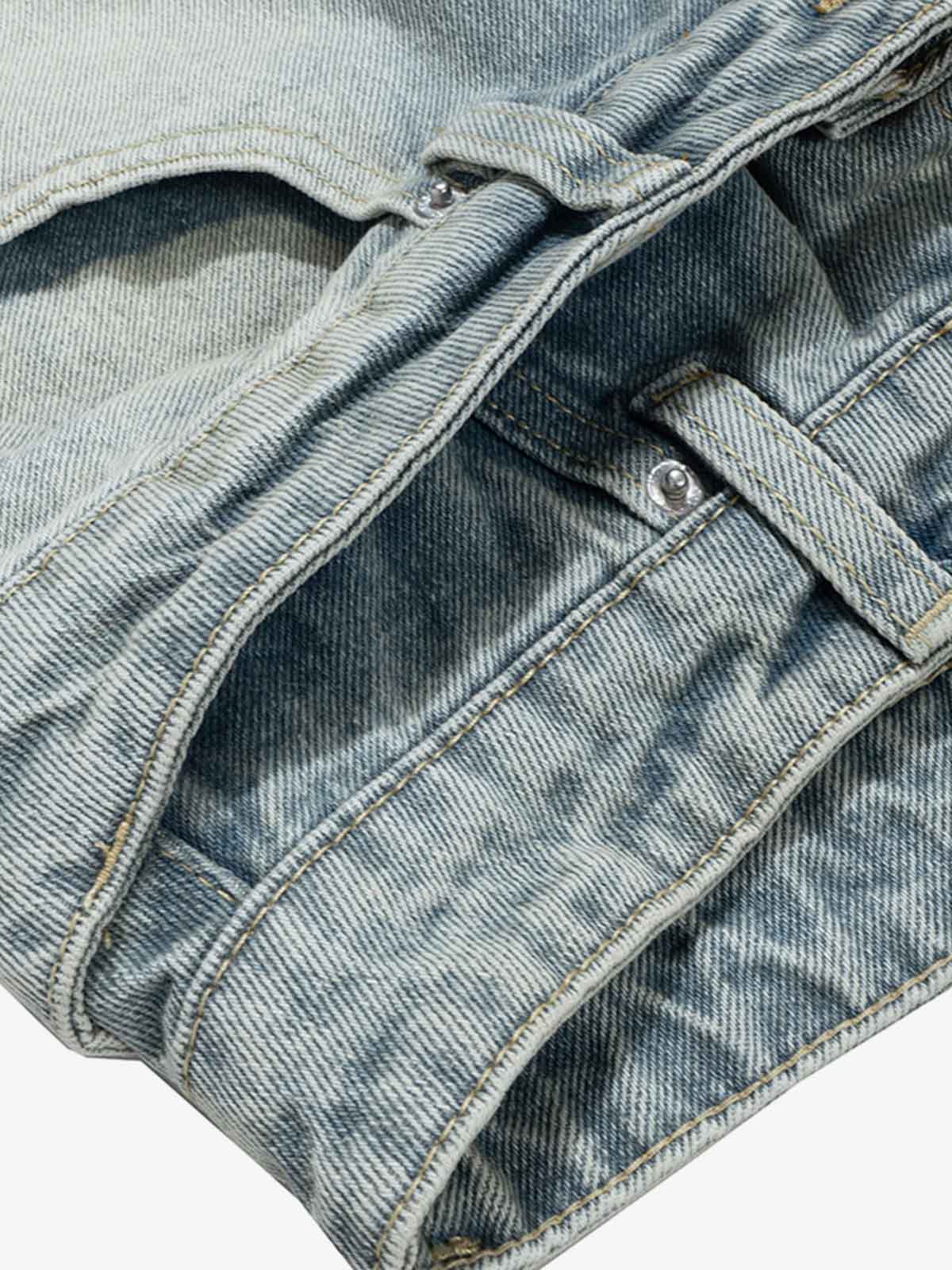 Layered Waist Vintage Washed Wide Leg Jeans - Image 5