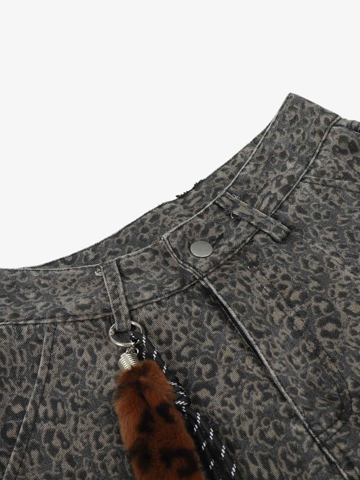 Leopard Pleated Wide Leg Denim Barrel Jeans - Image 8