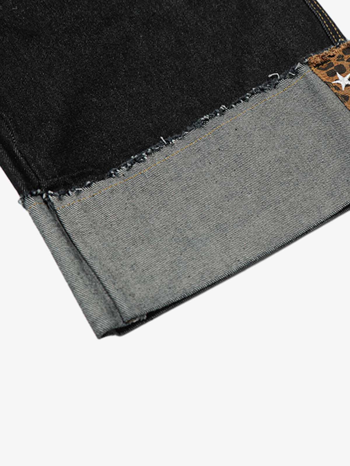 Leopard Print Trim Washed Jeans - Image 7