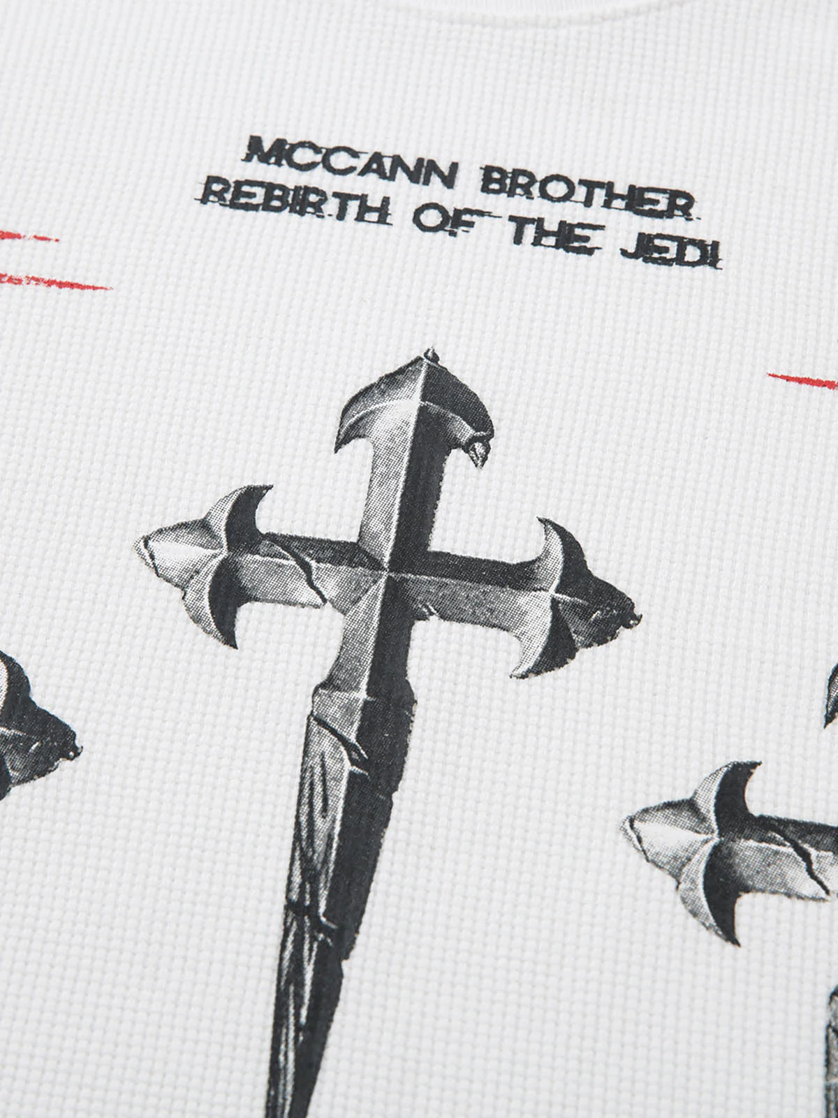 Letter Print Waffle Cross Long-Sleeved T-Shirt - Image 10