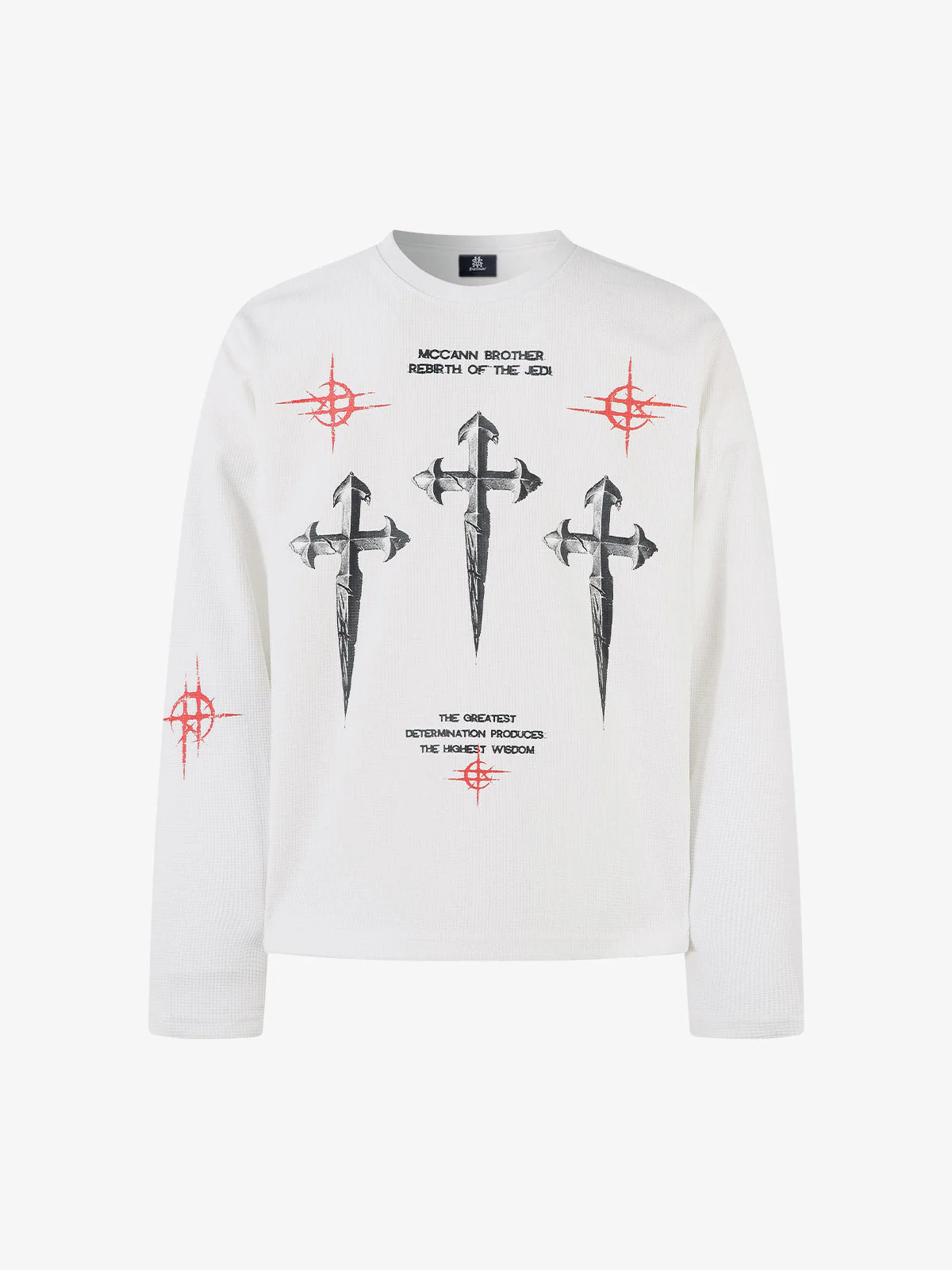 Letter Print Waffle Cross Long-Sleeved T-Shirt - Image 6