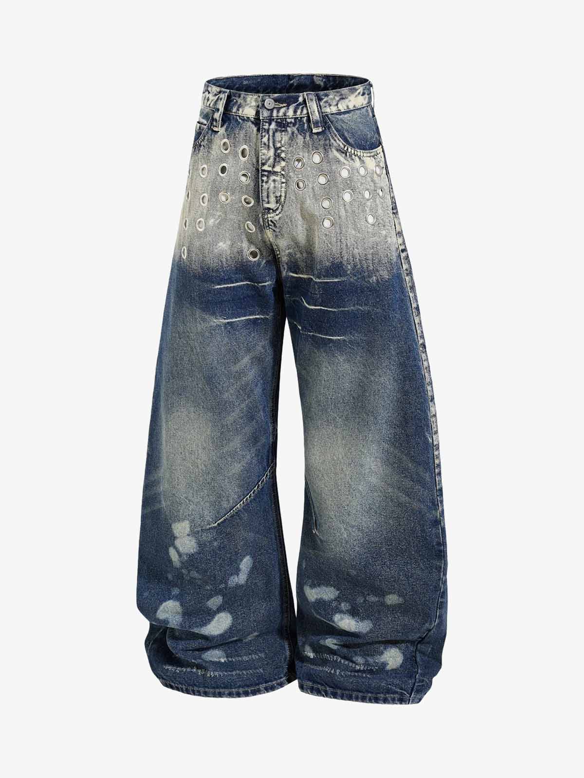Multi-Eyelet Distressed Gradient Baggy Jeans - Image 2
