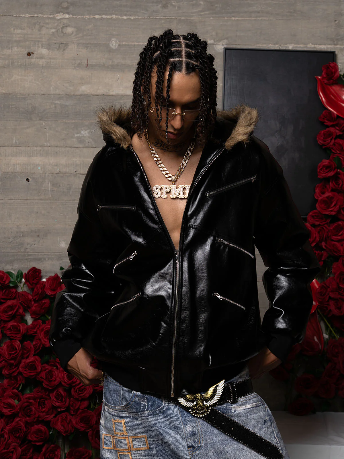 Multi-Zip Fur Hooded Leather Jacket - Image 5