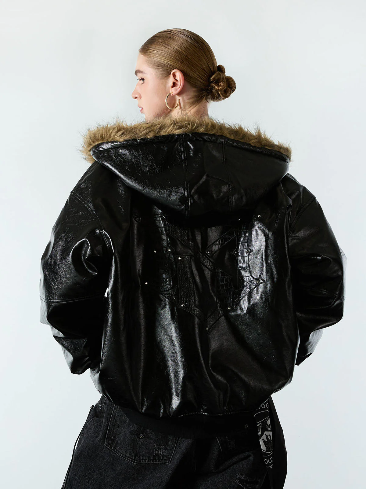 Multi-Zip Fur Hooded Leather Jacket - Image 7
