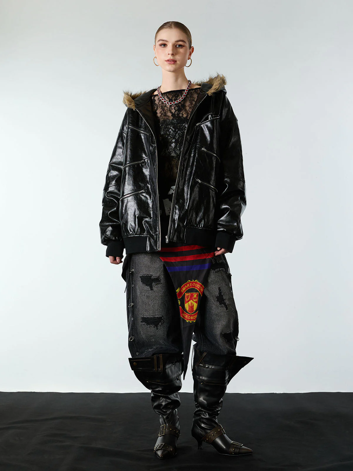 Multi-Zip Fur Hooded Leather Jacket - Image 8