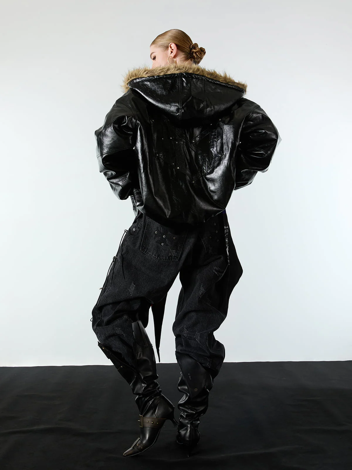 Multi-Zip Fur Hooded Leather Jacket - Image 9