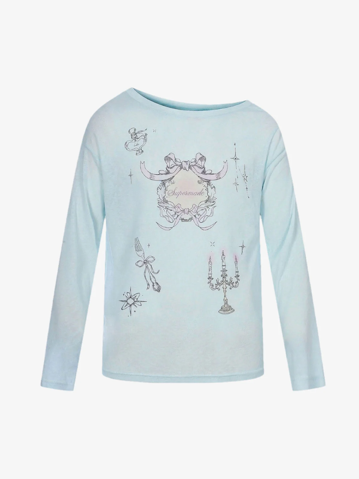 Off Shoulder Bow Graphic Long Sleeve T-Shirt - Image 7
