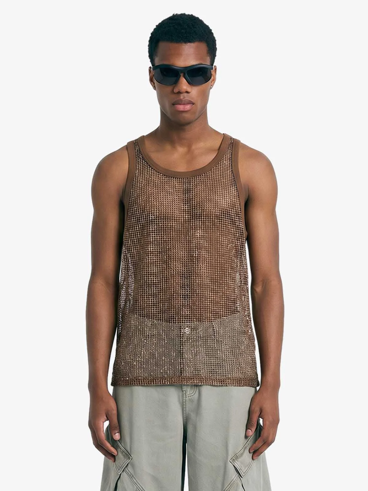 Open-Knit Mesh Layering Tank