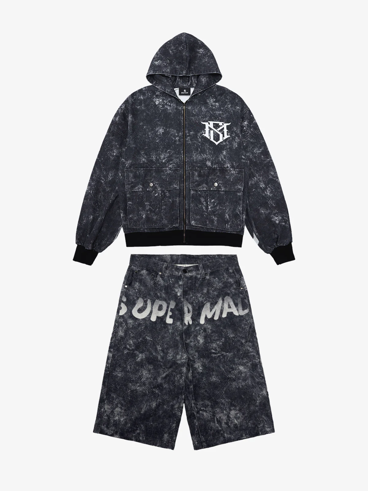 Original Oversized Denim Hoodie And Shorts Set - 2583