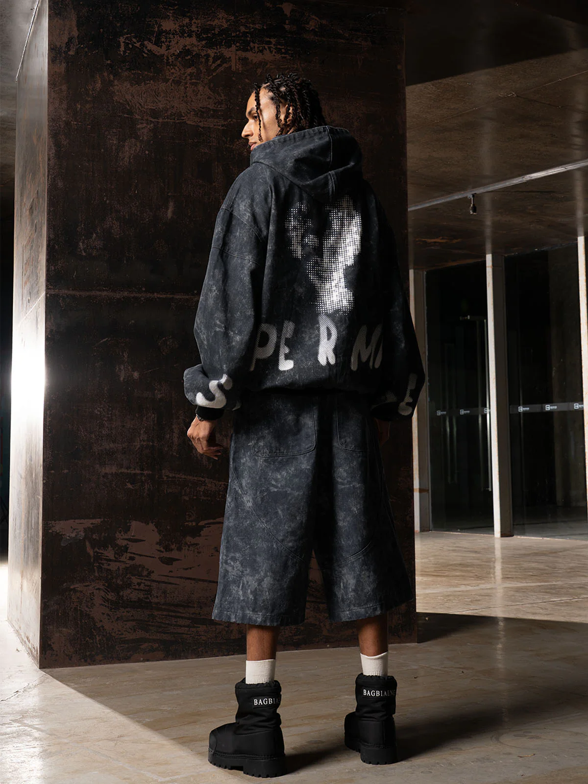 Original Oversized Denim Hoodie And Shorts Set - 2583 - Image 11