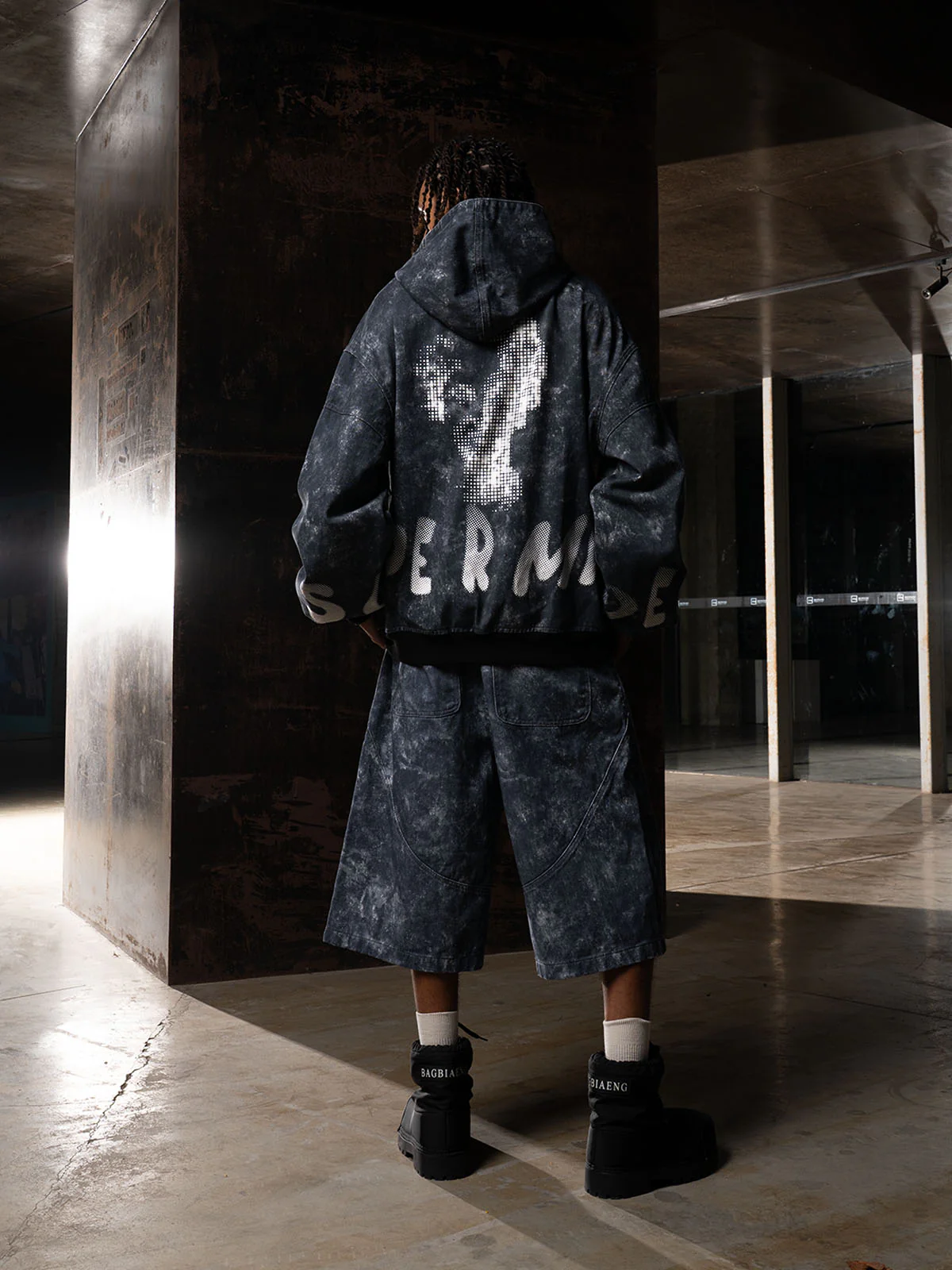 Original Oversized Denim Hoodie And Shorts Set - 2583 - Image 13