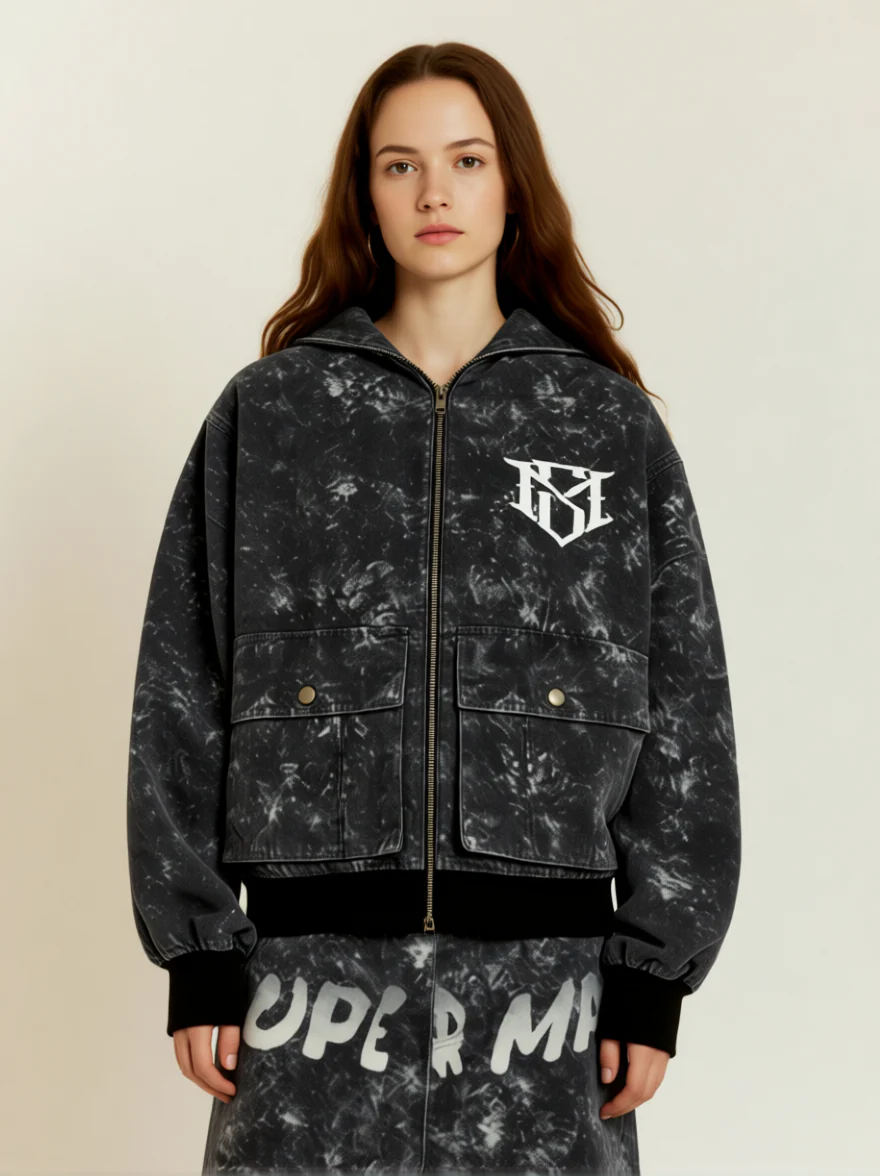 Original Oversized Denim Hoodie And Shorts Set - 2583 - Image 15
