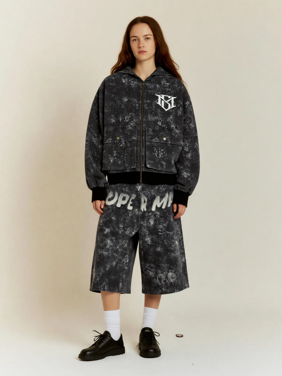 Original Oversized Denim Hoodie And Shorts Set - 2583 - Image 16