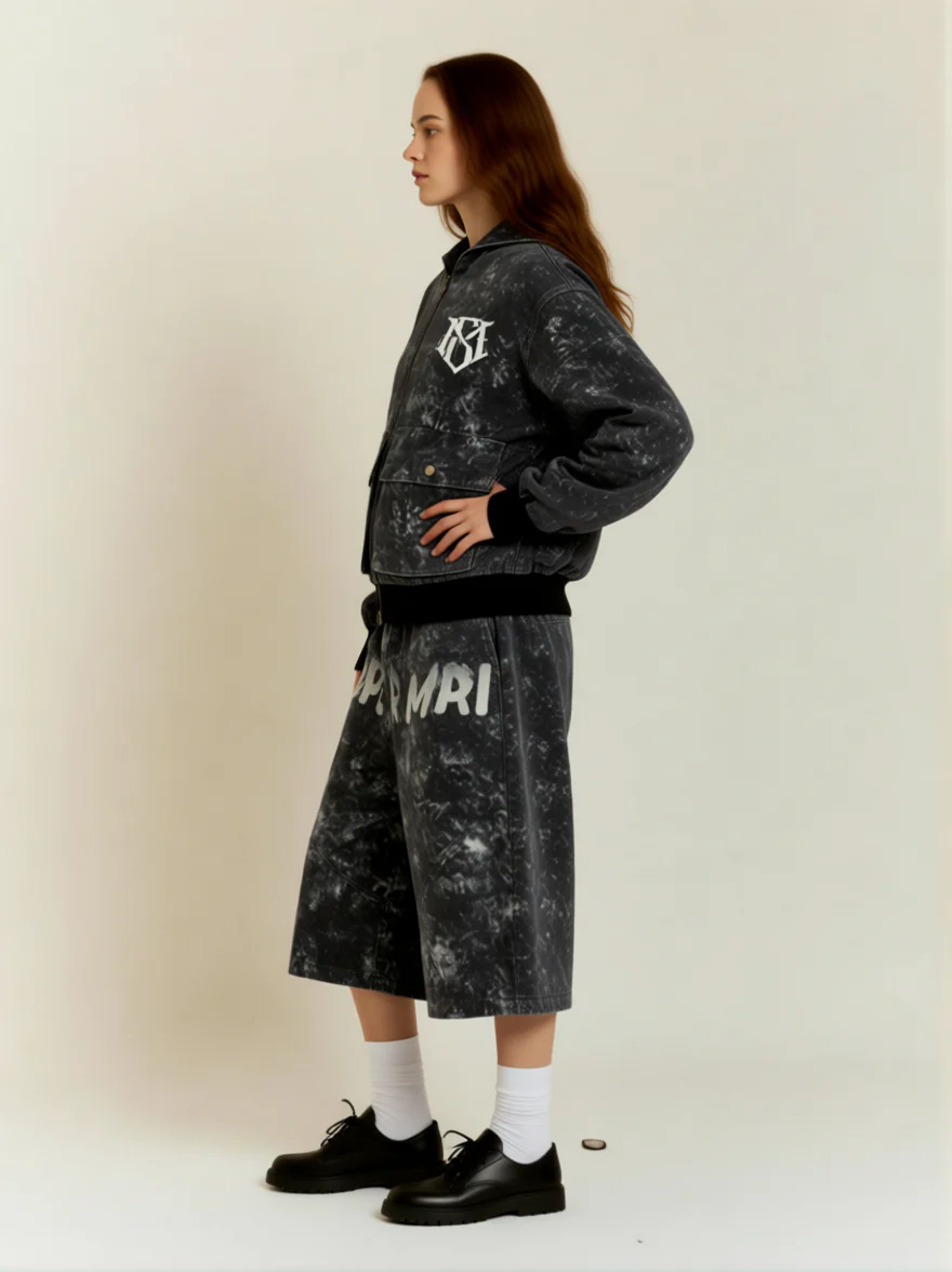 Original Oversized Denim Hoodie And Shorts Set - 2583 - Image 17