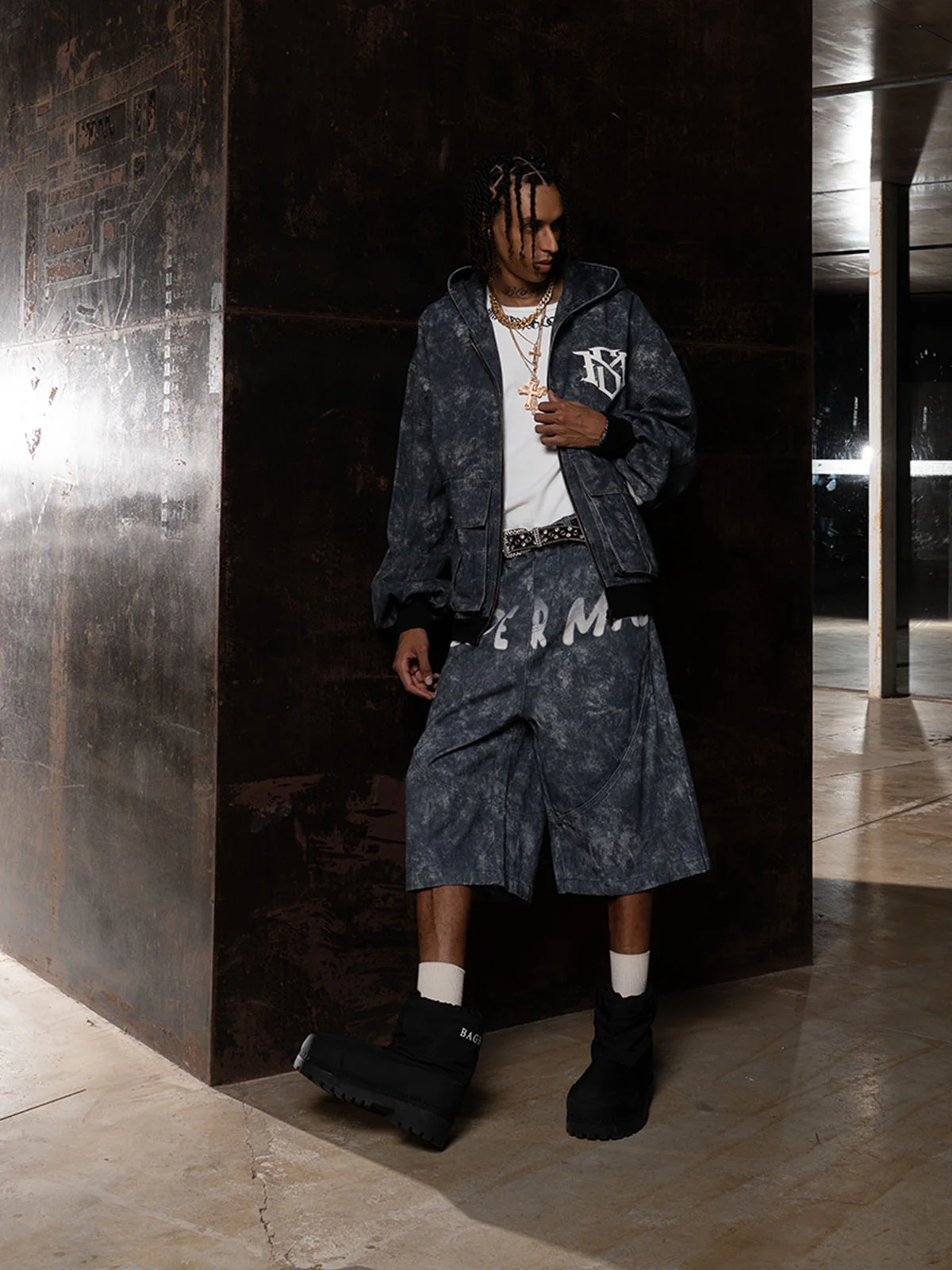Original Oversized Denim Hoodie And Shorts Set - 2583 - Image 2