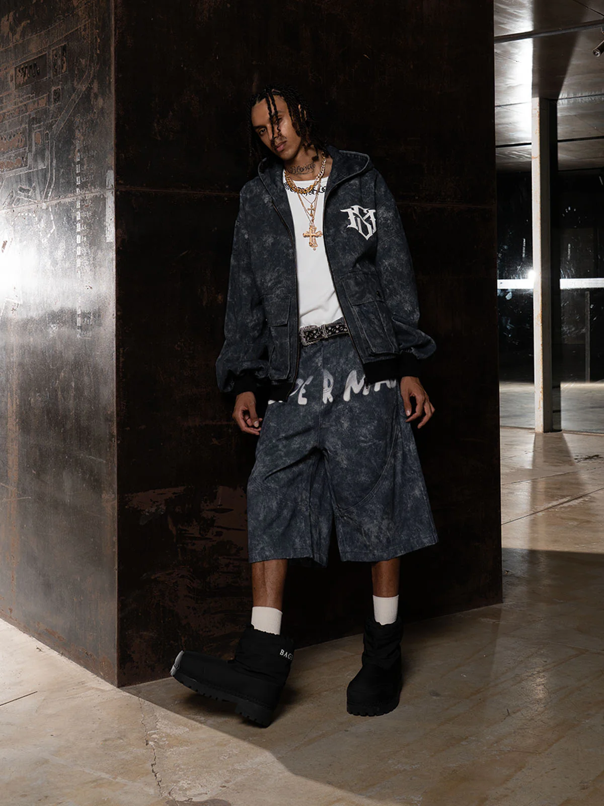 Original Oversized Denim Hoodie And Shorts Set - 2583 - Image 3