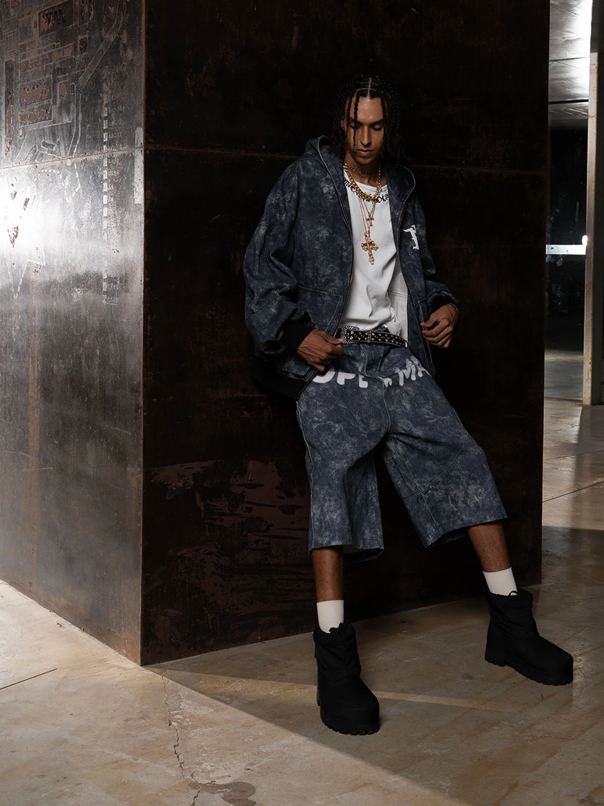 Original Oversized Denim Hoodie And Shorts Set - 2583 - Image 5