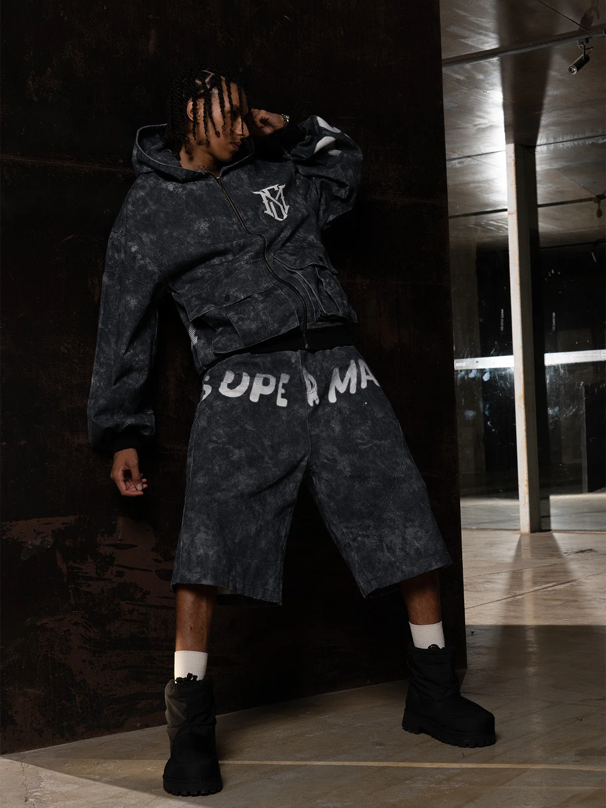 Original Oversized Denim Hoodie And Shorts Set - 2583 - Image 7