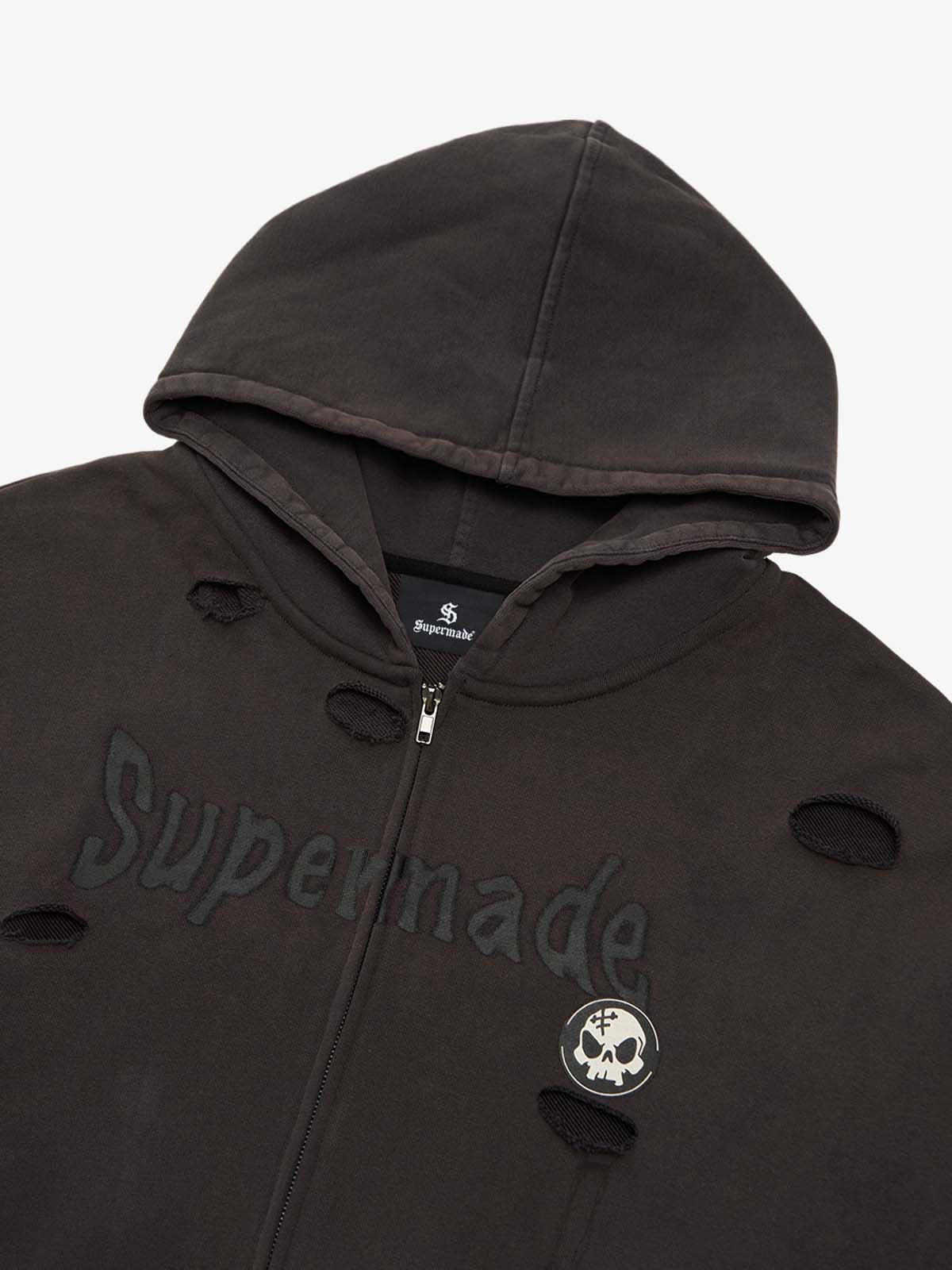 Original Washed & Ripped Skull Cardigan Cotton Hoodie Set - Image 10
