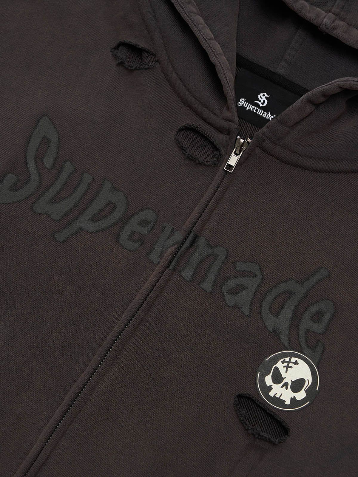 Original Washed & Ripped Skull Cardigan Cotton Hoodie Set - Image 11