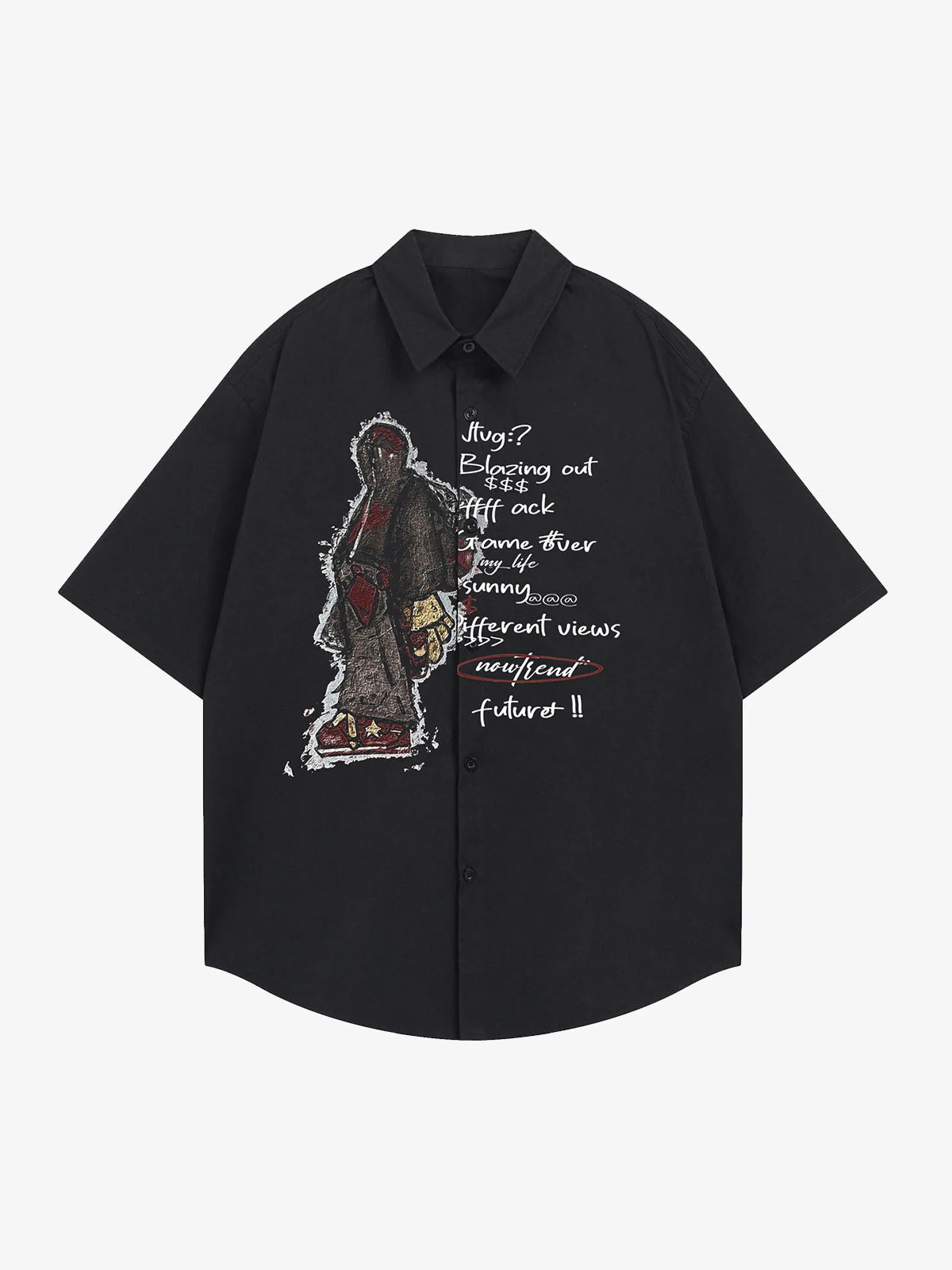 Oversized Graphic Cartoon Letter Print Short-Sleeve Shirt - Image 2