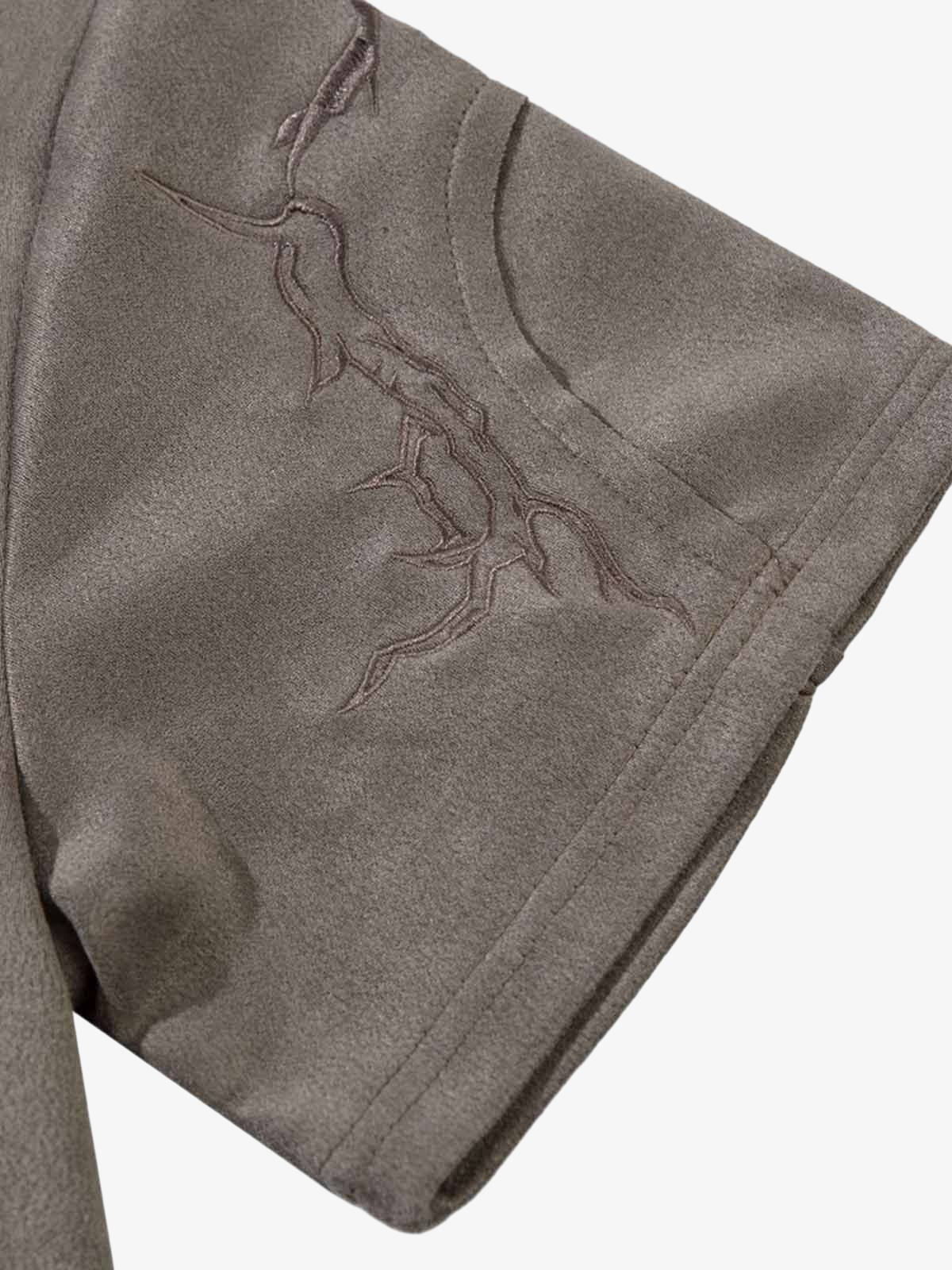 Thorn Embroidery Suede T-Shirt - Image 11