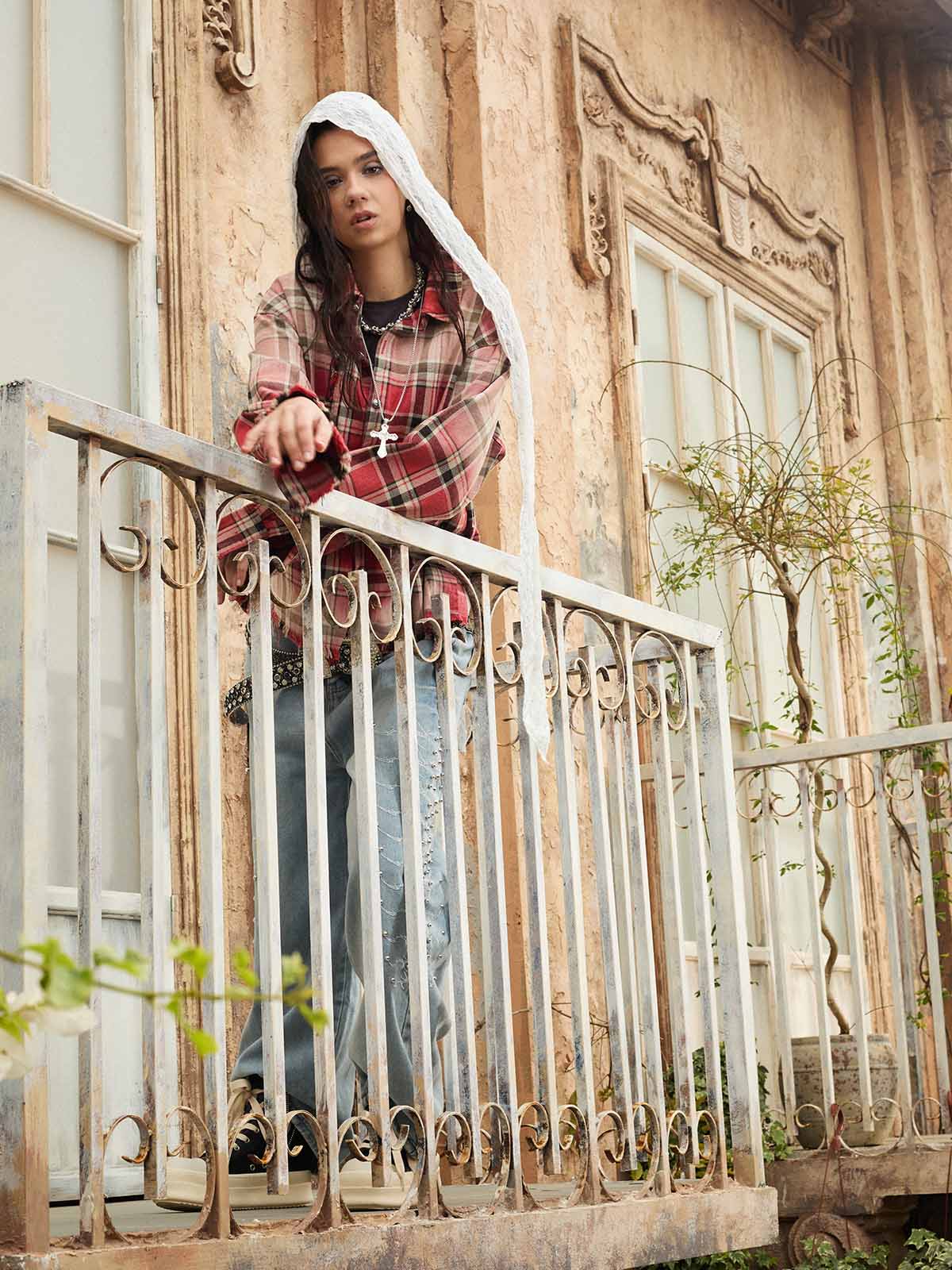Paint Splatter Plaid Frayed Hem Button Up Shirt - Image 18