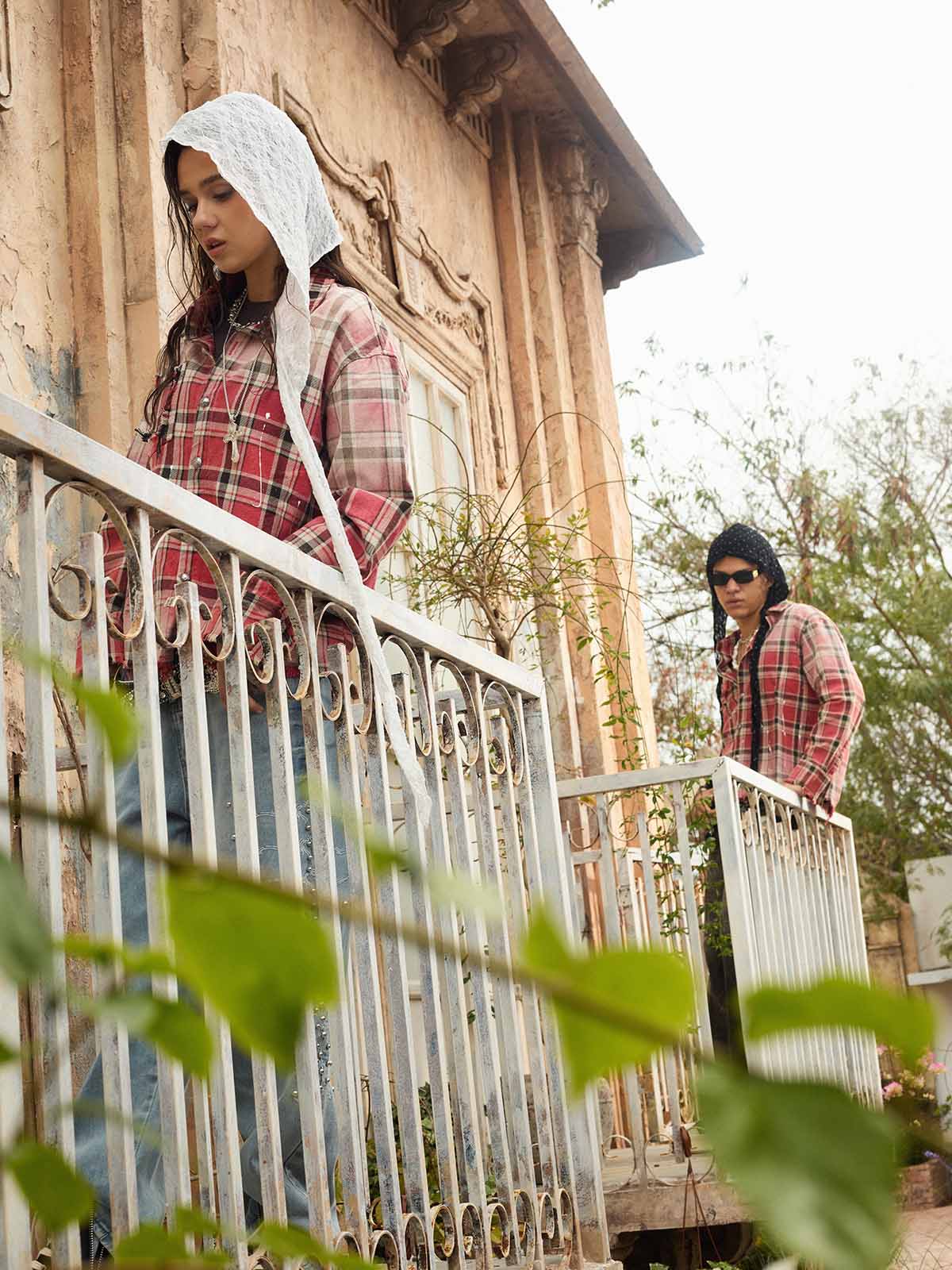 Paint Splatter Plaid Frayed Hem Button Up Shirt - Image 20