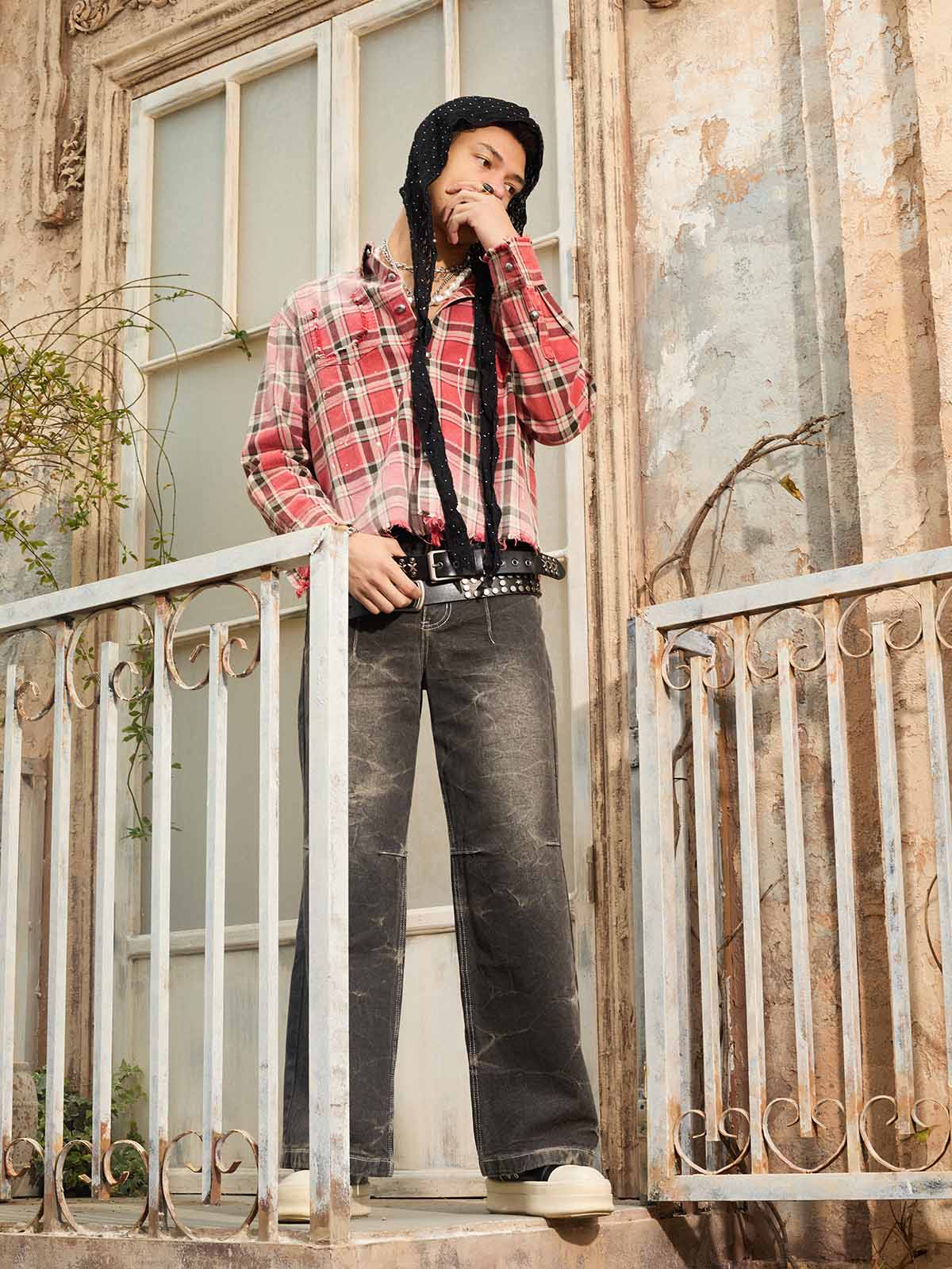 Paint Splatter Plaid Frayed Hem Button Up Shirt - Image 23