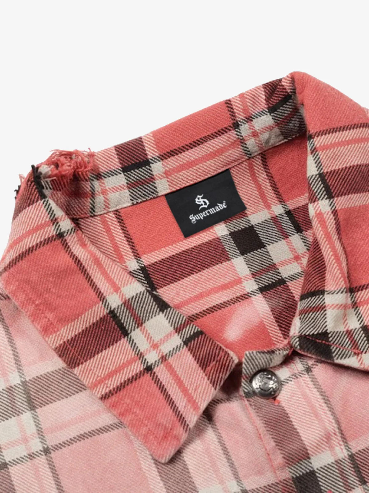 Paint Splatter Plaid Frayed Hem Button Up Shirt - Image 3