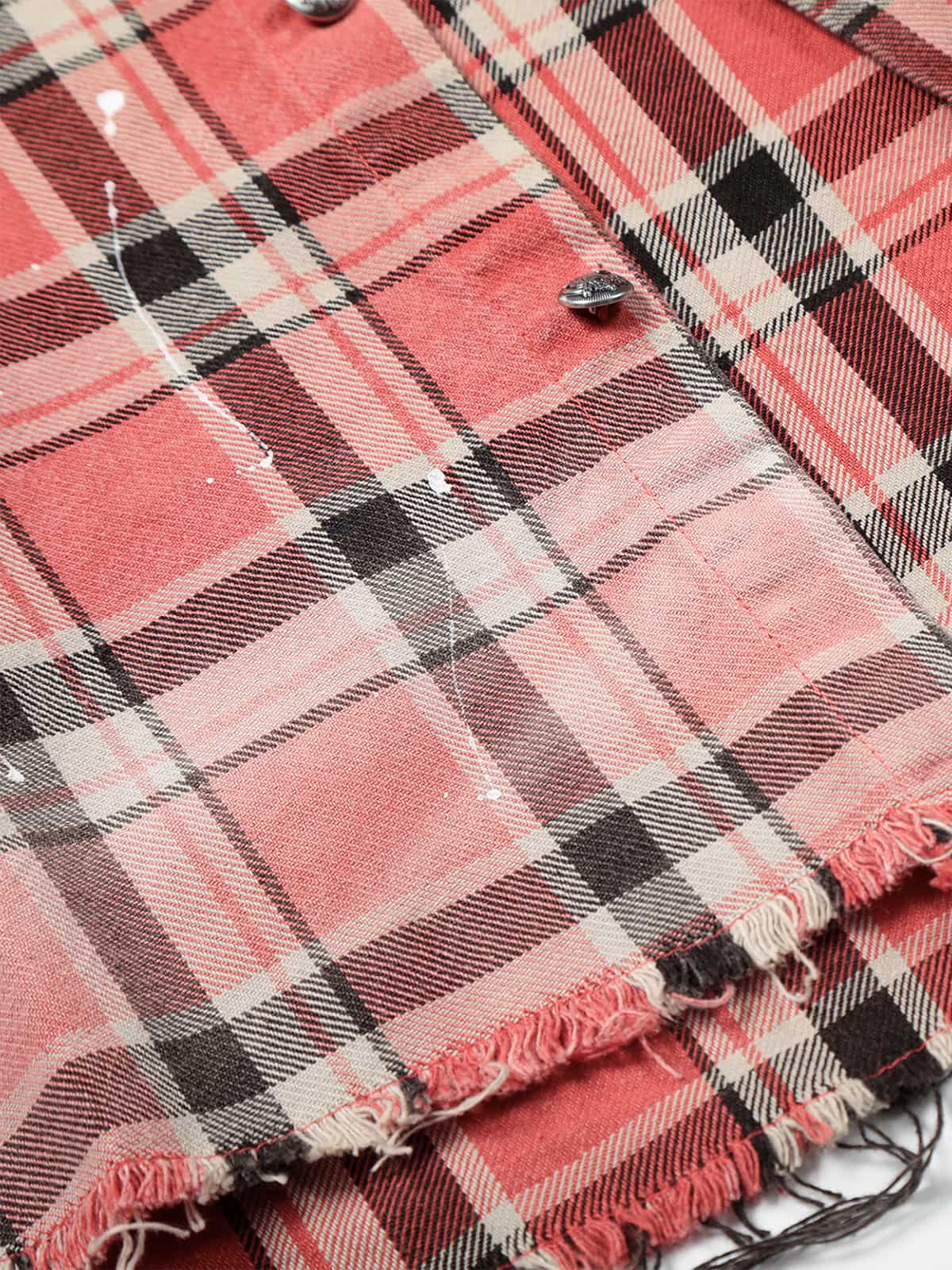Paint Splatter Plaid Frayed Hem Button Up Shirt - Image 5