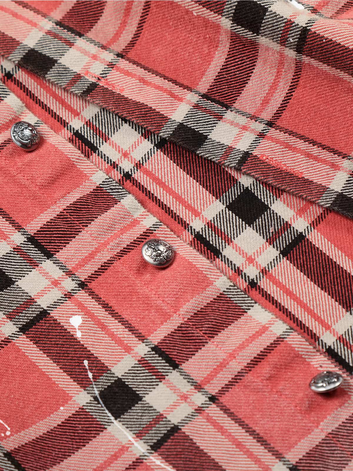 Paint Splatter Plaid Frayed Hem Button Up Shirt - Image 7