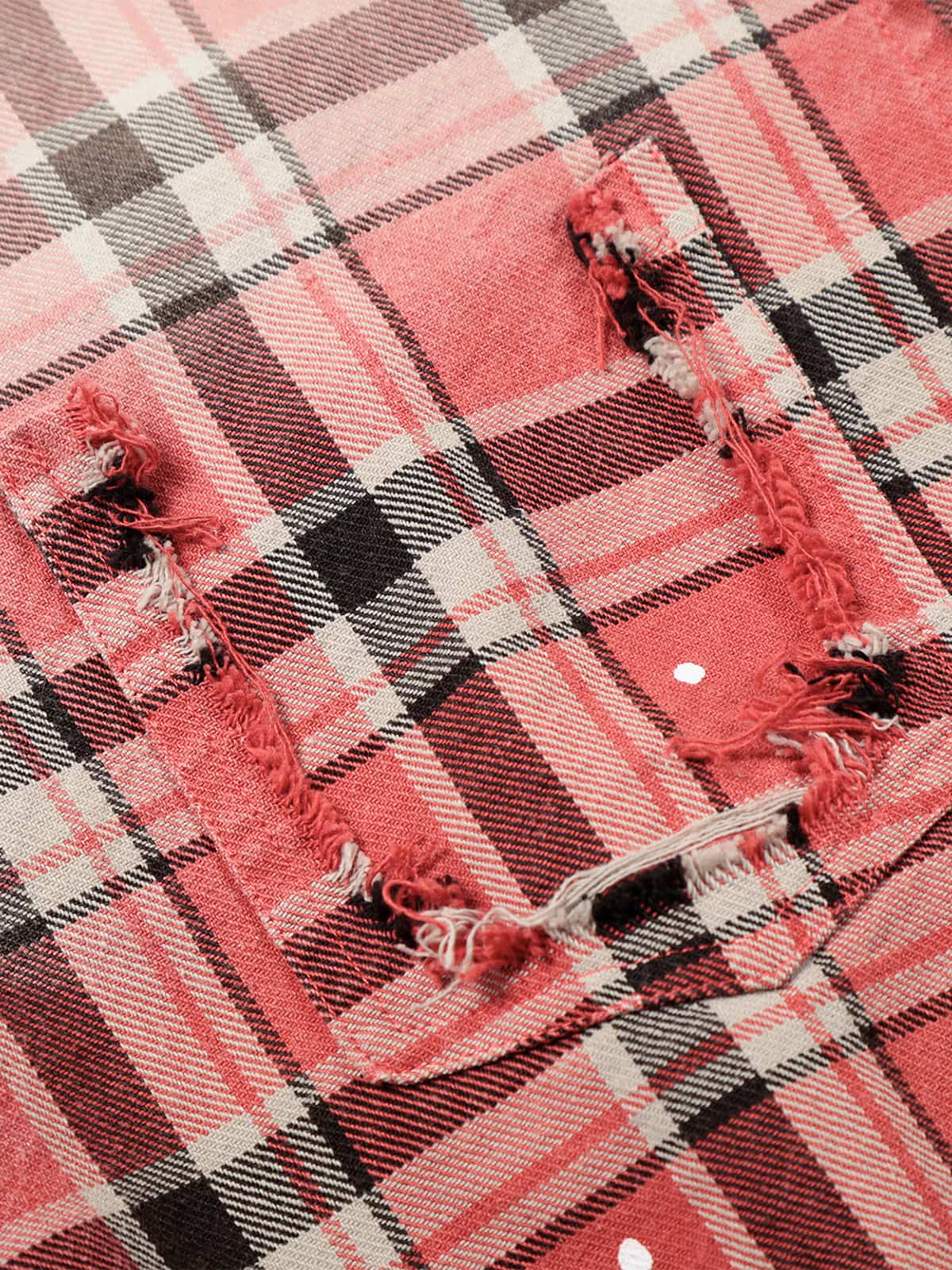 Paint Splatter Plaid Frayed Hem Button Up Shirt - Image 8